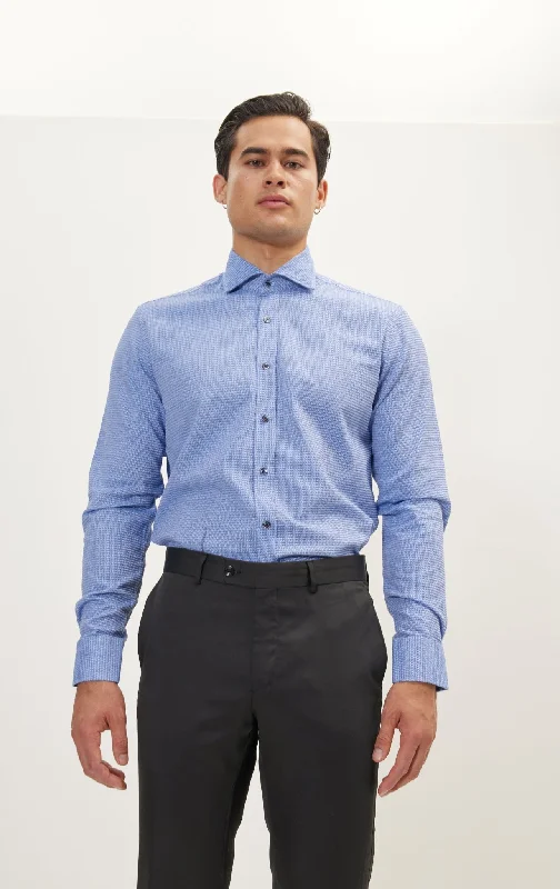 Jacquard Cotton Tonal Button Dress Shirt - Blue