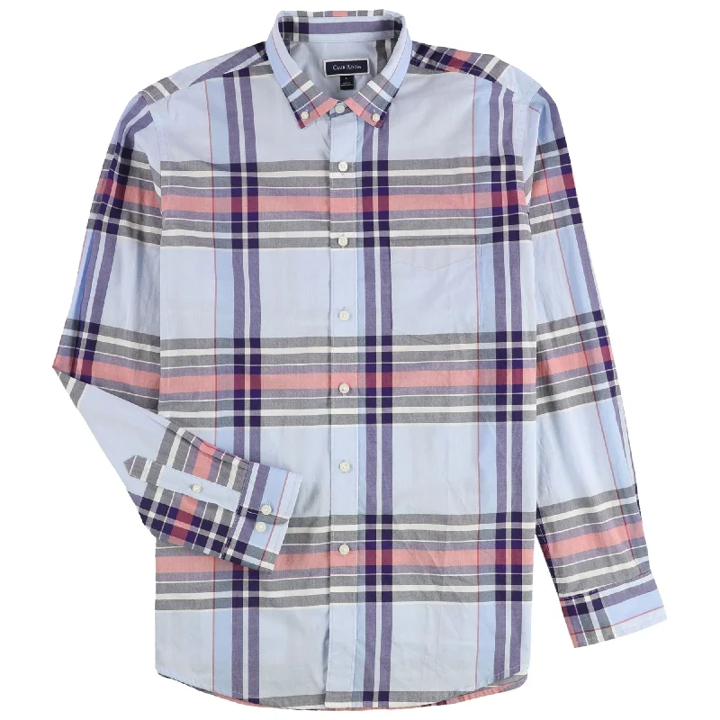 Comfy Outerwear Functional Shirts Club Room Mens Plaid Button Up Shirt, Blue, Large