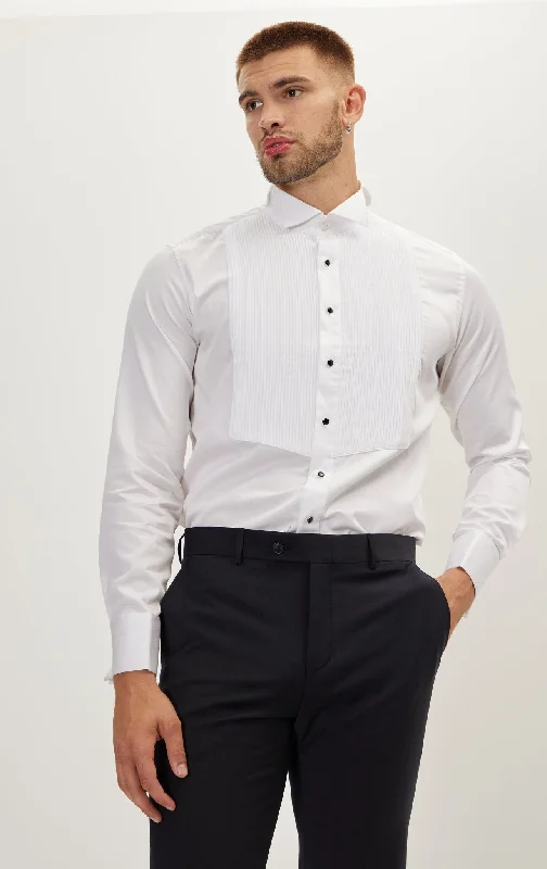 Pure Cotton Pleated Wing Tip Collar Shirt - White White