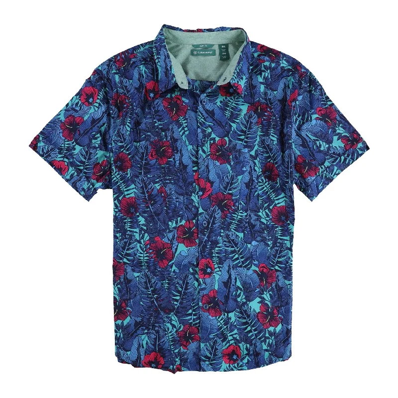 CubAvera Mens Slim Fit Floral Button Up Shirt, Blue, XX-Large