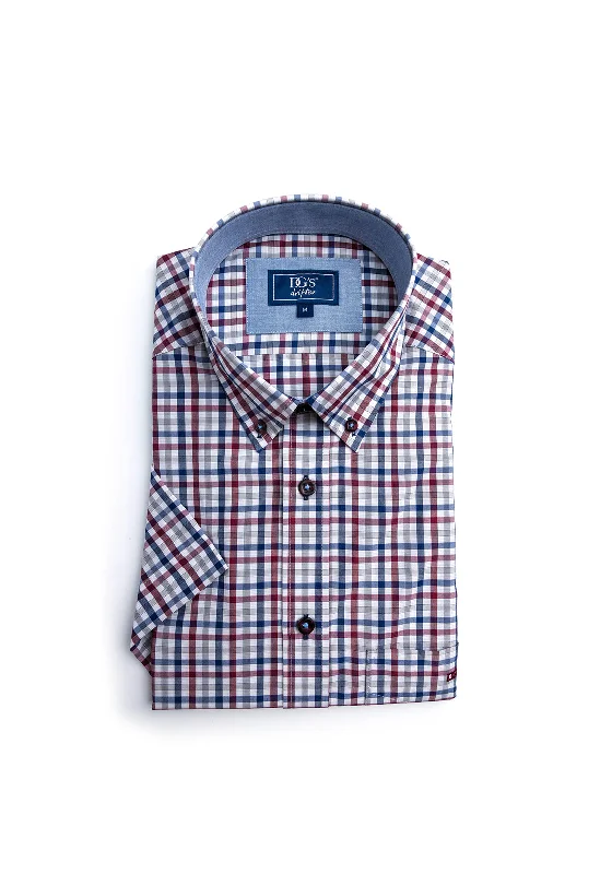 Everyday Denim Basic Casuals Daniel Grahame Ivano Check Short Sleeve Shirt, Burgundy Multi Everyday Denim Basic Casuals Daniel Grahame Ivano Check Short Sleeve Shirt, Burgundy Multi