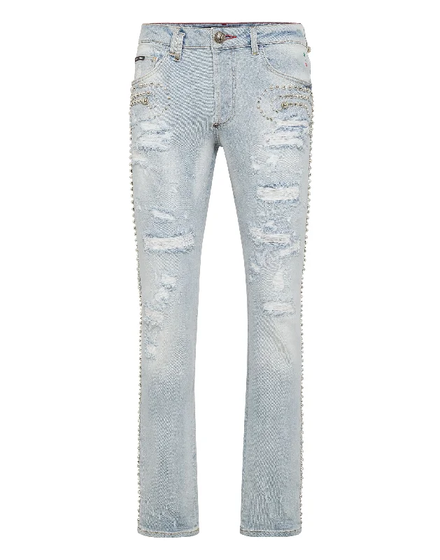 Denim Trousers Super Straight Cut Fit Studs