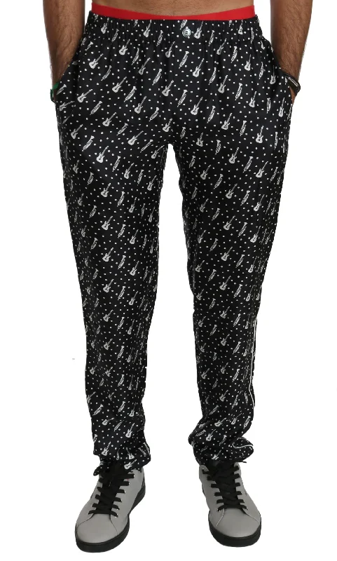 Sporty Wardrobe Smart Accessories Dolce & Gabbana Elegant Musical Instrument Print Silk Men's Pants Sporty Wardrobe Smart Accessories Dolce & Gabbana Elegant Musical Instrument Print Silk Men's Pants