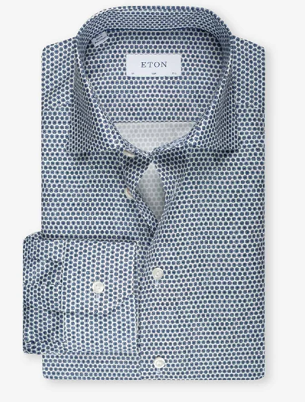 Smart Looks Warm Pants Micro Floral Signature Twill Slim Shirt Blue