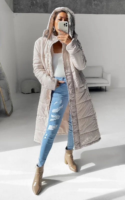 Relaxed Denim Casual Footwear Eve Longline Puffer Coat - Beige