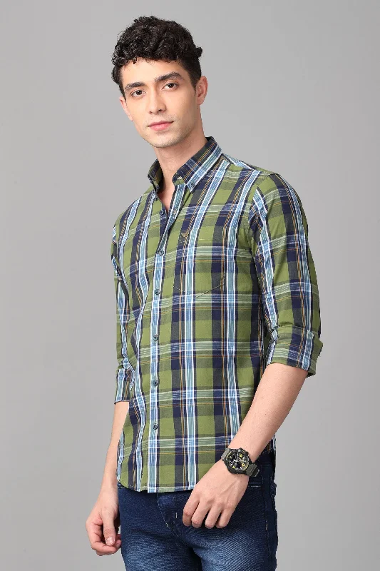 Lightweight T-shirts Modern Pants Green with Blue Checks Shirt