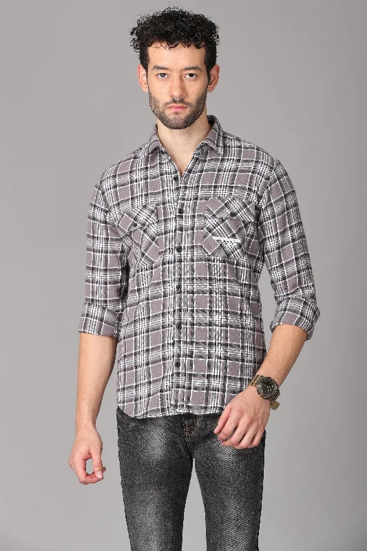 Casual Sneakers Comfortable Bottoms Grey Check Printed Shirt