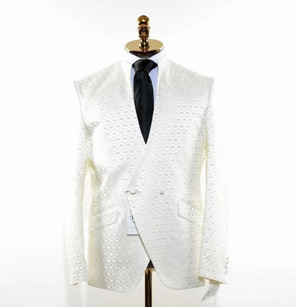 High Collar Symmetric Wrap Tuxedo - White