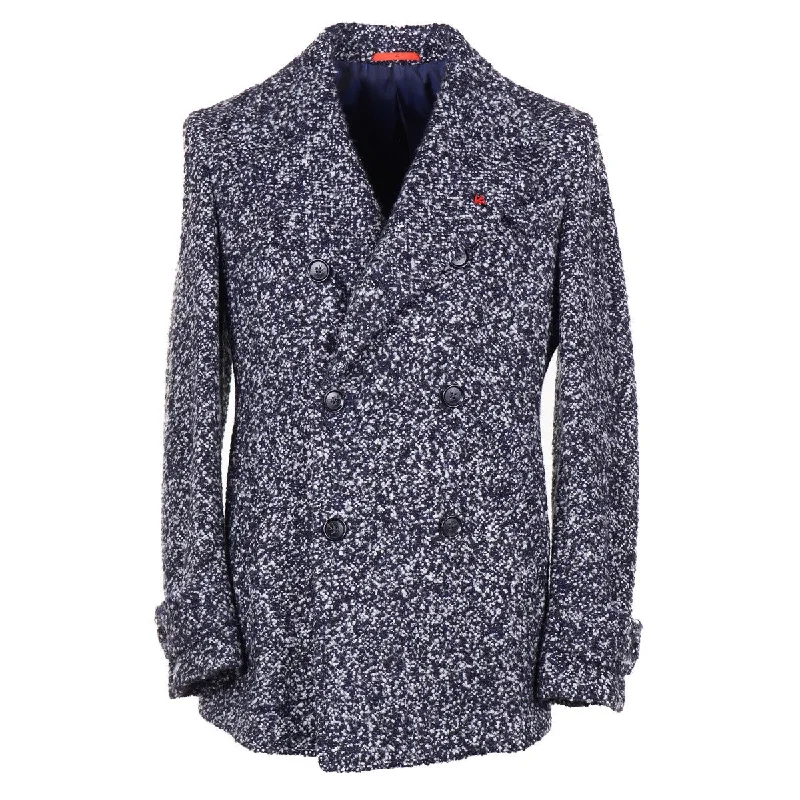 Flexible Wear Practical Jackets Isaia Plush Boucle Cashmere Peacoat