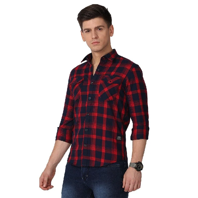 Everyday Comfort Wear Cozy Sweaters KEF Red Flannel Check Slim Fit Shirt