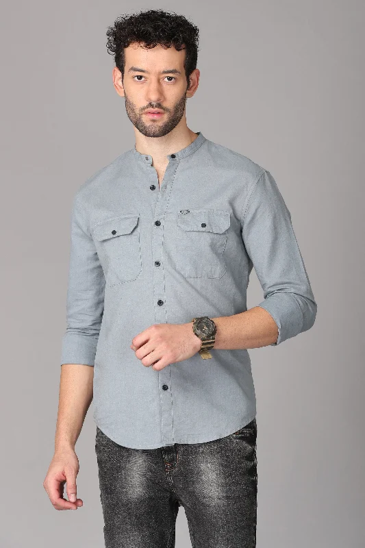 Trendy Apparel Smart Accessories Light Grey Linen Shirt