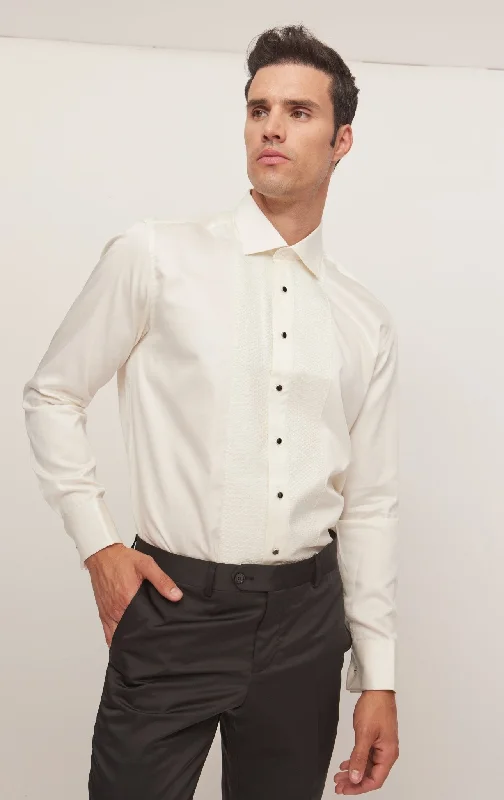 Lightweight Apparel Comfort Jeans Lurex Paneled Spread Collar Shirt - Beige Beige