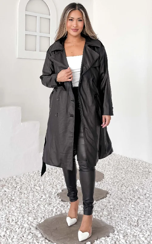 Basic Fashion Warm Outerwear Maxine Trench Coat - Black