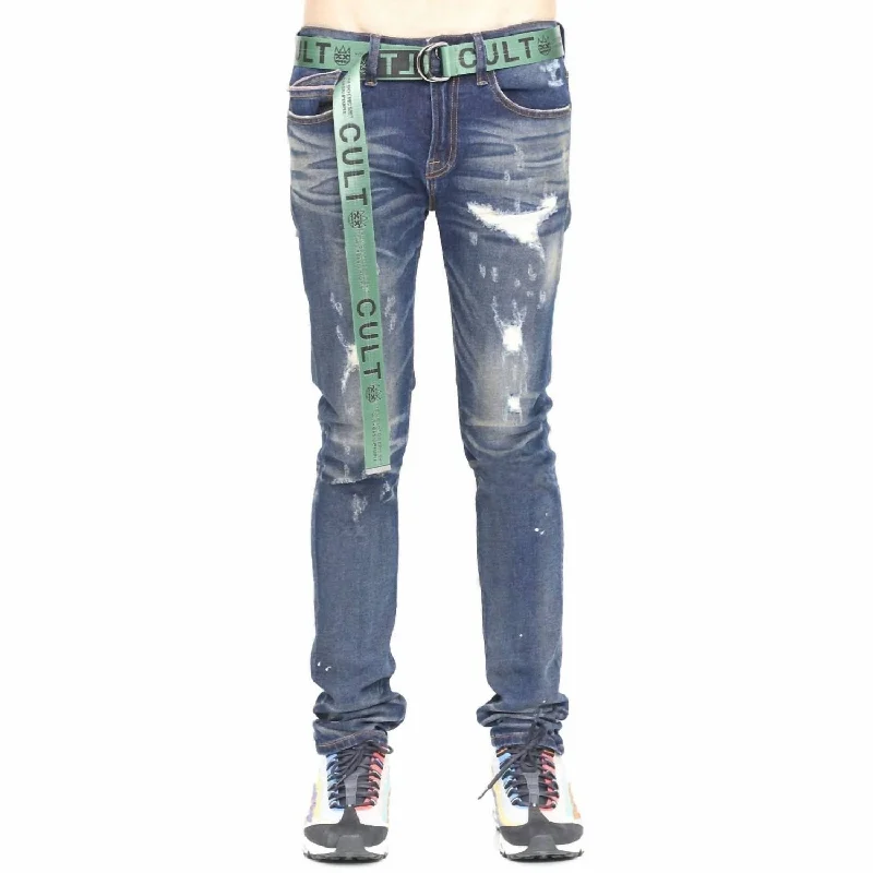 Lightweight T-shirts Urban Accessories Men's Punk Super Skinny Belted Jean In Reyn