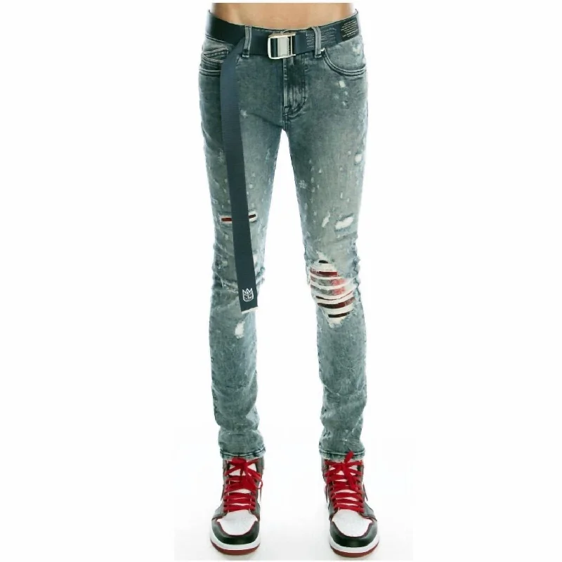 Comfy Hoodies Trendy Pants Men's Punk Super Skinny Stretch Belted Jeans In Grit