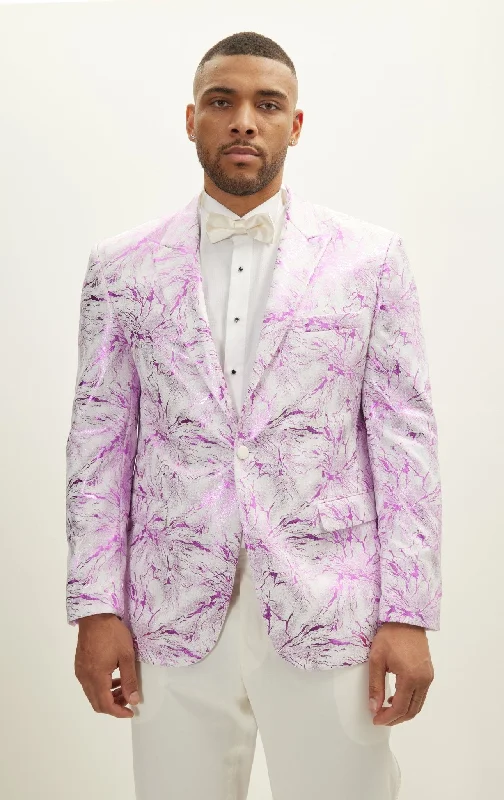 Street-Friendly Wear Casual Sneakers The Wet Look Electric Tuxedo Jacket - White Pink Street-Friendly Wear Casual Sneakers The Wet Look Electric Tuxedo Jacket - White Pink