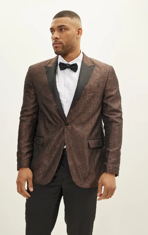 Smart Outfits Classic Pants Peak Lapel Tuxedo Jacket - Leaf Jacquard Coffee