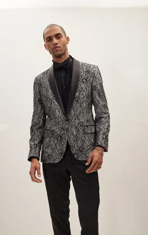 Smart Casual Wear Fashionable T-shirts Metallic Lace Shawl Lapel Tuxedo Jacket - Navy Smart Casual Wear Fashionable T-shirts Metallic Lace Shawl Lapel Tuxedo Jacket - Navy