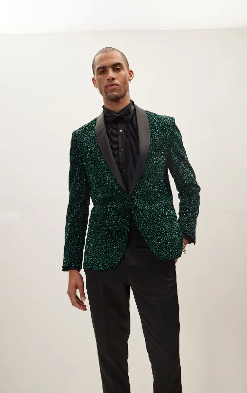 Sacred Geometry Infinity Pattern Shawl Lapel Tuxedo Jacket - Black Green