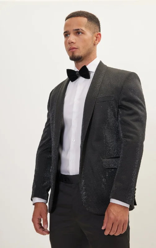 Lightwear Options Cool Sweatshirts Metallic Sparkle Shawl Lapel Tuxedo Jacket - Black Lightwear Options Cool Sweatshirts Metallic Sparkle Shawl Lapel Tuxedo Jacket - Black