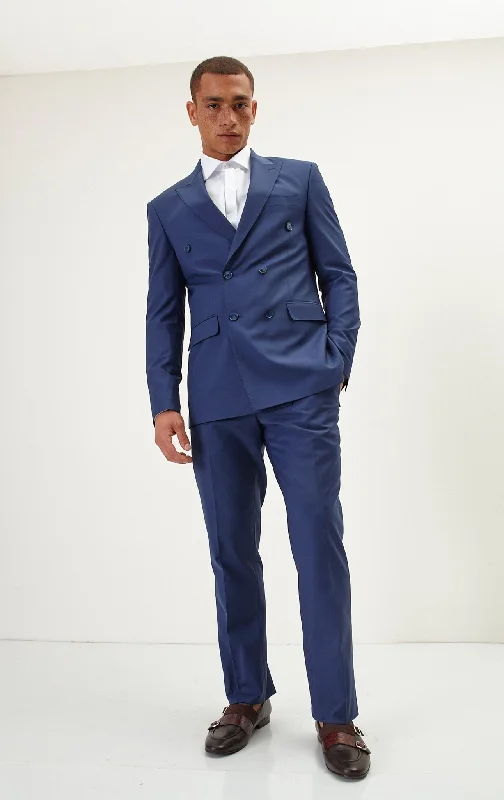 Super 120S Merino Wool Double Breasted Suit - Dark Blue