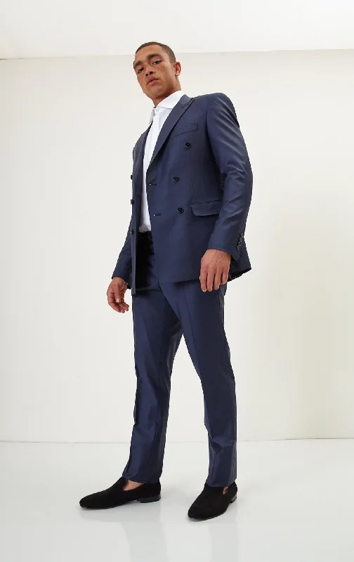 Super 120S Merino Wool Double Breasted Suit - Dark Navy