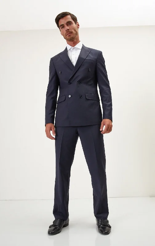 Super 120S Merino Wool Double Breasted Suit - Midnight Blue