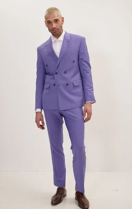 Super 120S Merino Wool Double Breasted Suit - Violet