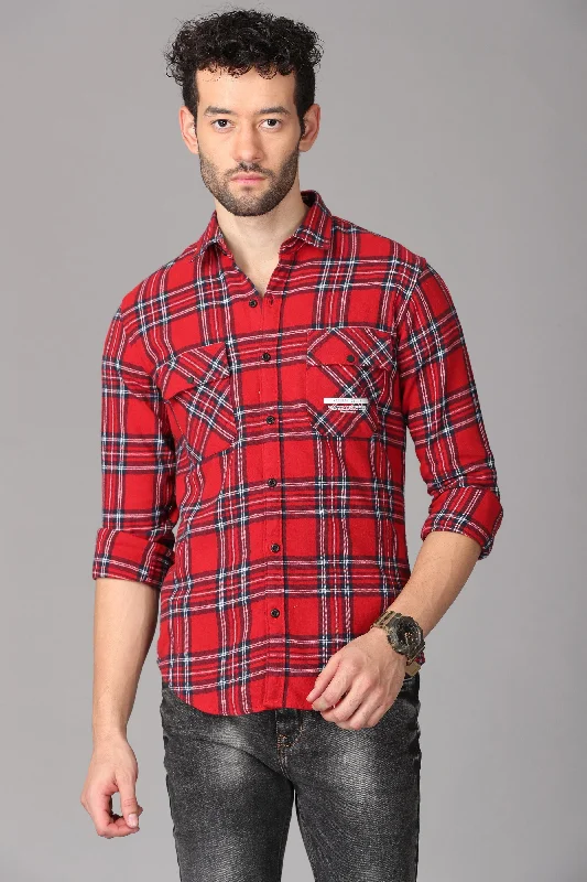 Active Essentials Comfortable Hoodies Red Check Printed Shirt