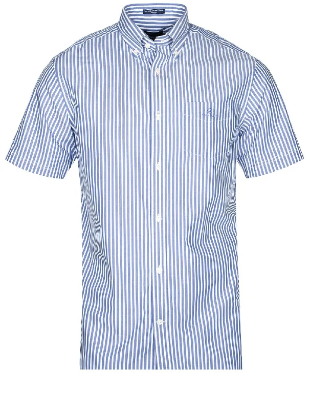 Soft Layers Sporty T-shirts Regular Fit Stripe Short Sleeve Broadcloth Shirt College Blue Soft Layers Sporty T-shirts Regular Fit Stripe Short Sleeve Broadcloth Shirt College Blue