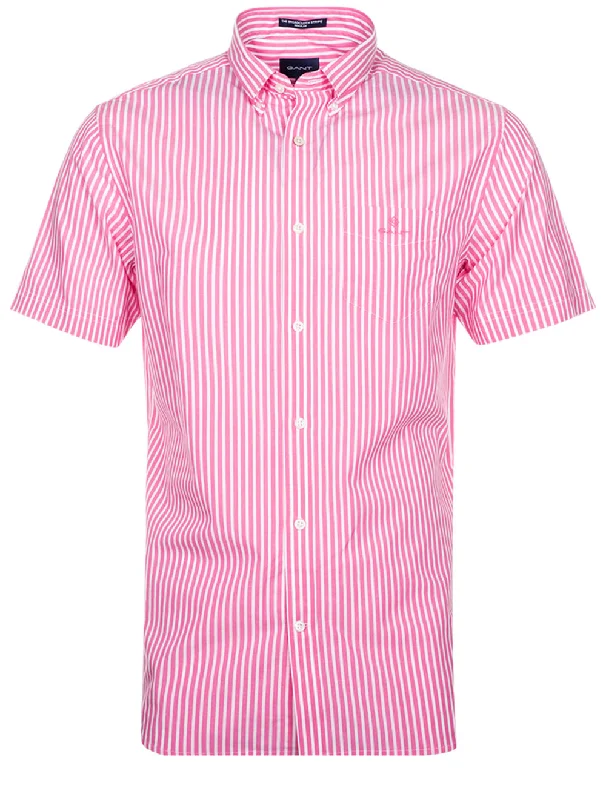 Easy Pants Simple Jeans Regular Fit Stripe Short Sleeve Broadcloth Shirt Perky Pink