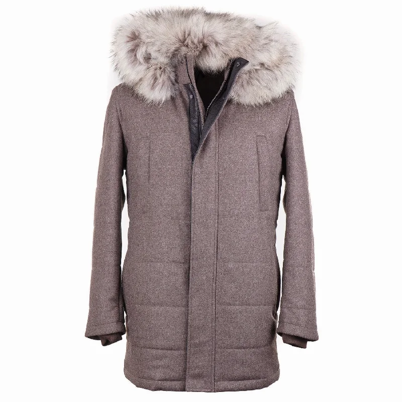 All-Purpose Wear Sporty Hoodies Rifugio Quilted Flannel Wool Parka with Fur Hood