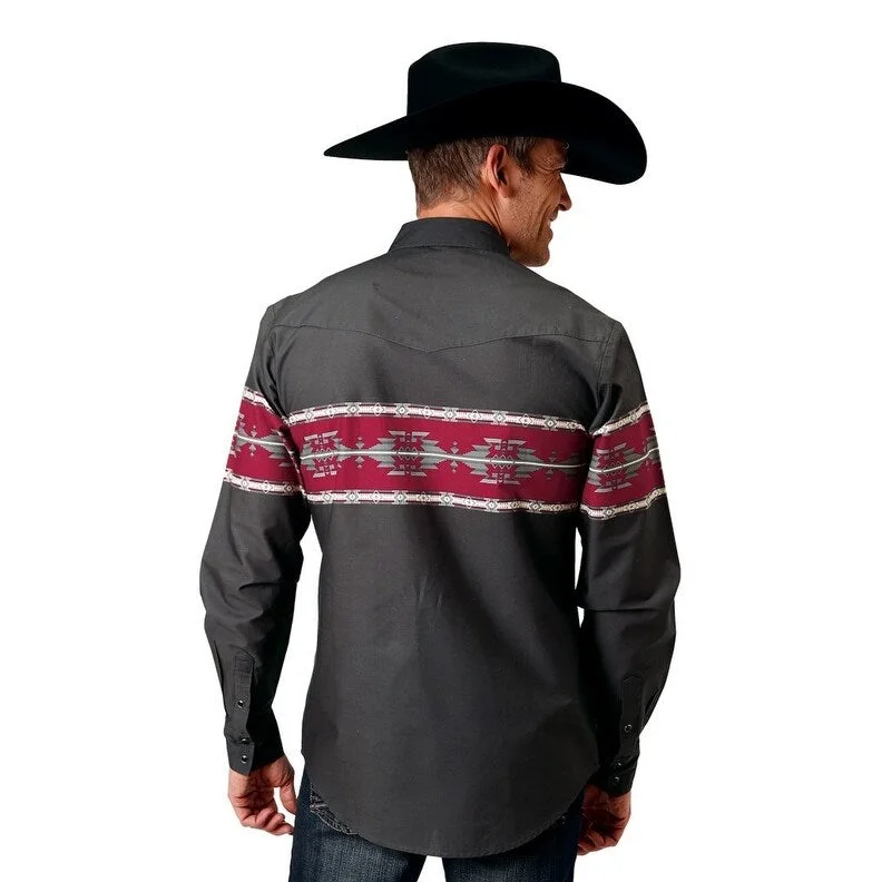 Roper Western Shirt Mens L/S Aztec Border Black 03-001-0431-0107 BL