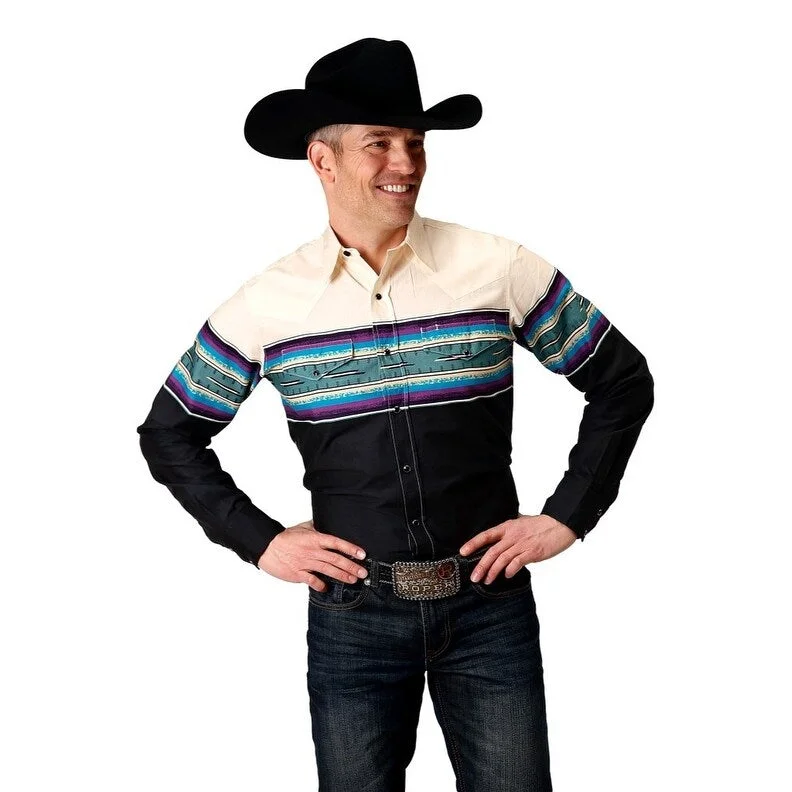 Urban Wear Versatile Tops Roper Western Shirt Mens L/S Border Print Green 03-001-0431-0615 GR Urban Wear Versatile Tops Roper Western Shirt Mens L/S Border Print Green 03-001-0431-0615 GR
