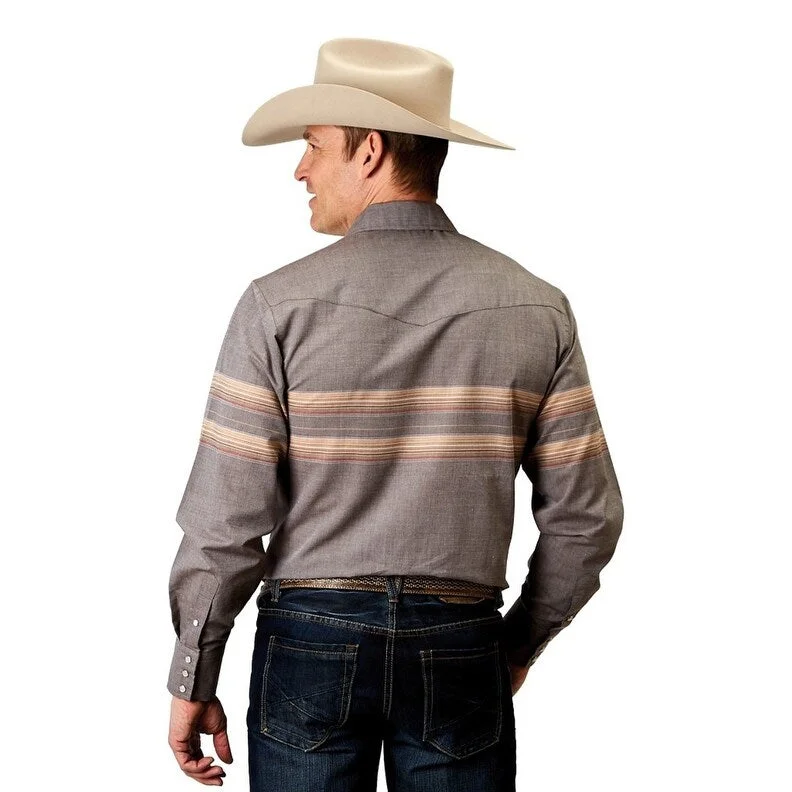 Roper Western Shirt Mens L/S Border Stripe Gray 01-001-0043-0367 GY