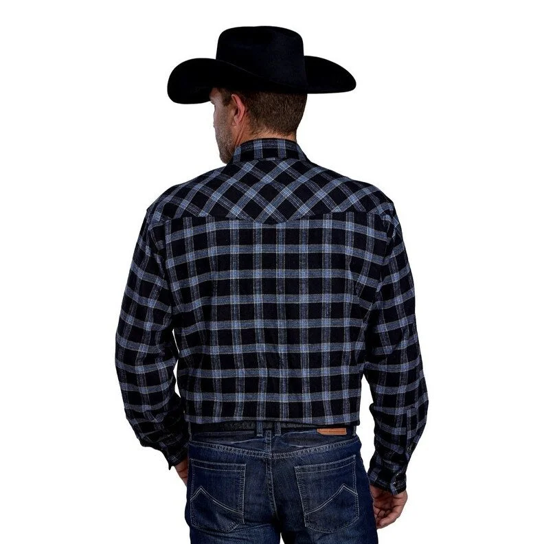 Flexible Styles Smart Denim Roper Western Shirt Mens L/S Flannel Plaid Black 03-001-0522-1703 BL Flexible Styles Smart Denim Roper Western Shirt Mens L/S Flannel Plaid Black 03-001-0522-1703 BL