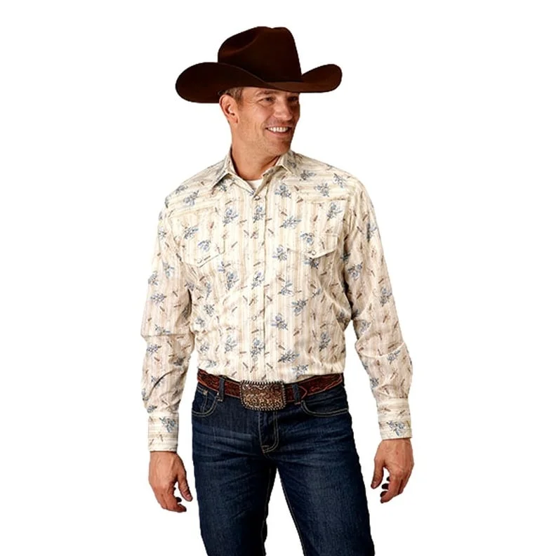 Smart Looks Fashion Sweaters Roper Western Shirt Mens L/S Floral Print Tan 01-001-0019-0564 TA Smart Looks Fashion Sweaters Roper Western Shirt Mens L/S Floral Print Tan 01-001-0019-0564 TA