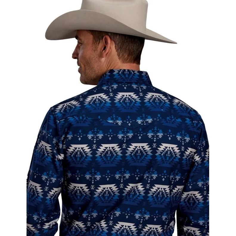 Functional Tops Casual Suits Roper Western Shirt Mens L/S Ombre Aztec Blue 03-001-0067-0635 BU Functional Tops Casual Suits Roper Western Shirt Mens L/S Ombre Aztec Blue 03-001-0067-0635 BU