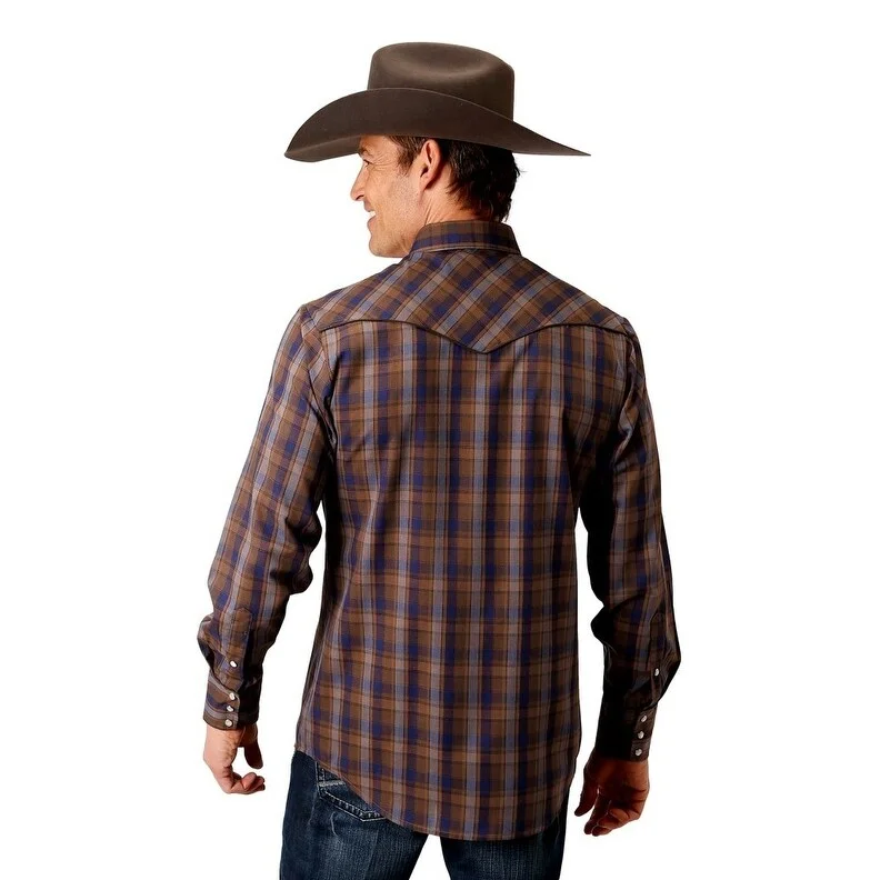 All-Purpose Wear Athletic Tops Roper Western Shirt Mens L/S Plaid Retro Piped 01-001-0086-6044 BU All-Purpose Wear Athletic Tops Roper Western Shirt Mens L/S Plaid Retro Piped 01-001-0086-6044 BU