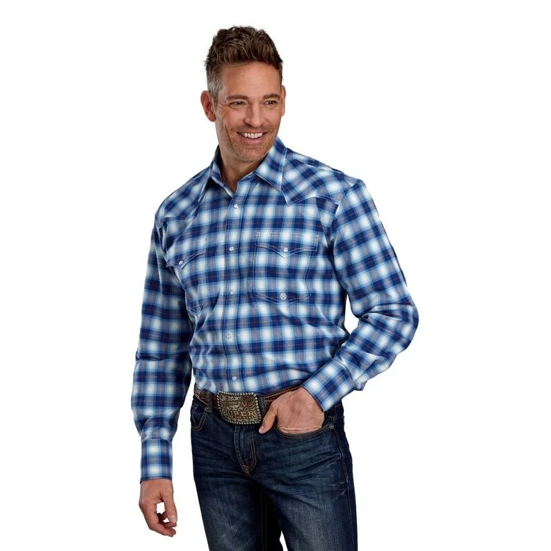 Athletic Gear Cozy Pants Roper Western Shirt Mens L/S Plaid Stretch Blue 03-001-0278-7701 BU Athletic Gear Cozy Pants Roper Western Shirt Mens L/S Plaid Stretch Blue 03-001-0278-7701 BU