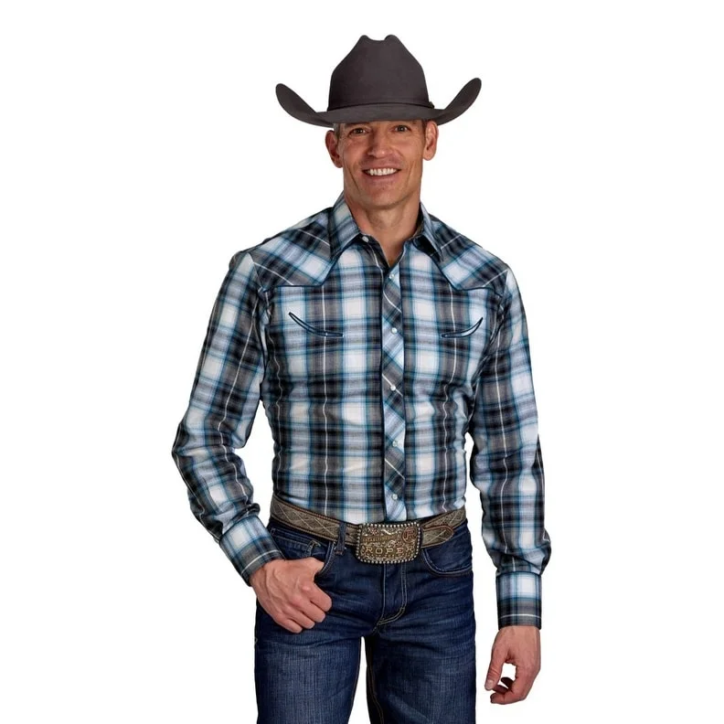 Flexible Wear Comfort Tops Roper Western Shirt Mens L/S Snap Plaid Blue 01-001-0086-6091 BU Flexible Wear Comfort Tops Roper Western Shirt Mens L/S Snap Plaid Blue 01-001-0086-6091 BU