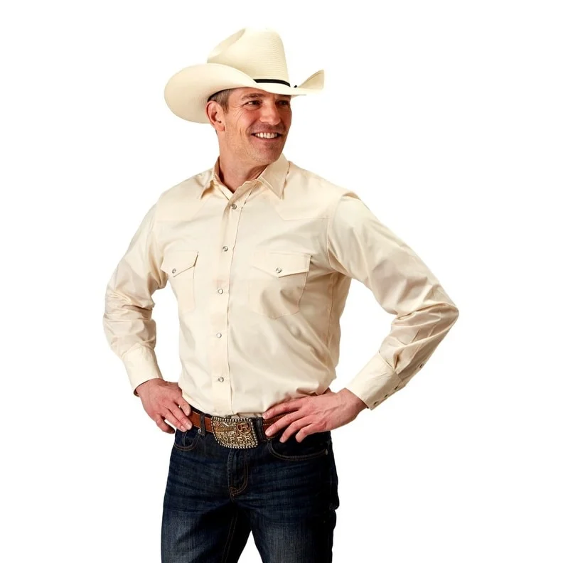Sport Chic Bold Shirts Roper Western Shirt Mens L/S Snap Solid Cream 01-001-0025-0371 WH Sport Chic Bold Shirts Roper Western Shirt Mens L/S Snap Solid Cream 01-001-0025-0371 WH