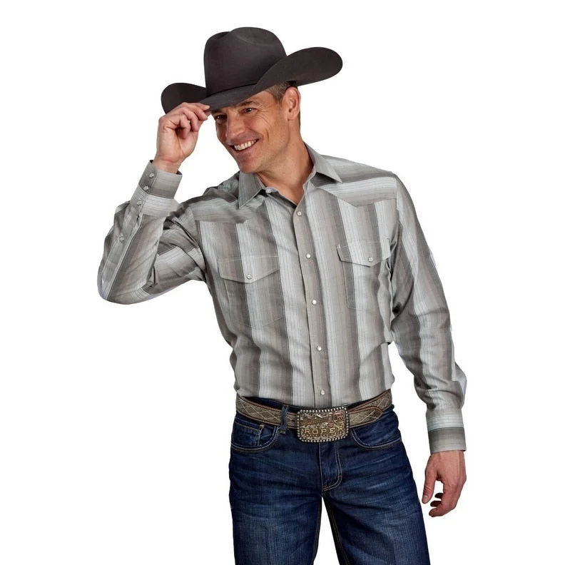 Cool Casuals Trendy Basics Roper Western Shirt Mens L/S Snap Stripe Gray 01-001-0044-0650 GY Cool Casuals Trendy Basics Roper Western Shirt Mens L/S Snap Stripe Gray 01-001-0044-0650 GY