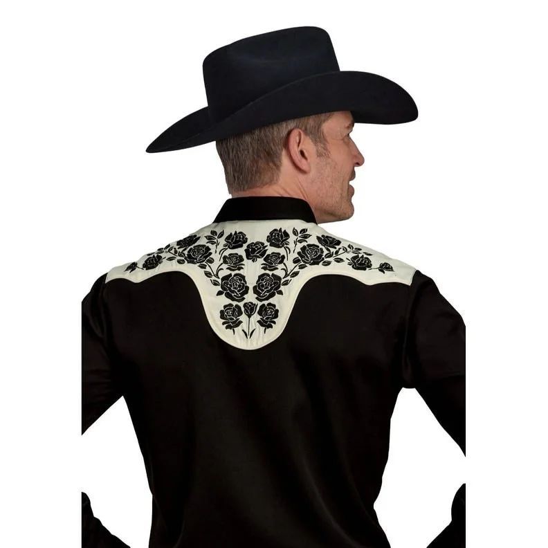 Warm Wear Practical Jackets Roper Western Shirt Mens L/S Solid Floral Black 03-001-0040-0706 BL Warm Wear Practical Jackets Roper Western Shirt Mens L/S Solid Floral Black 03-001-0040-0706 BL