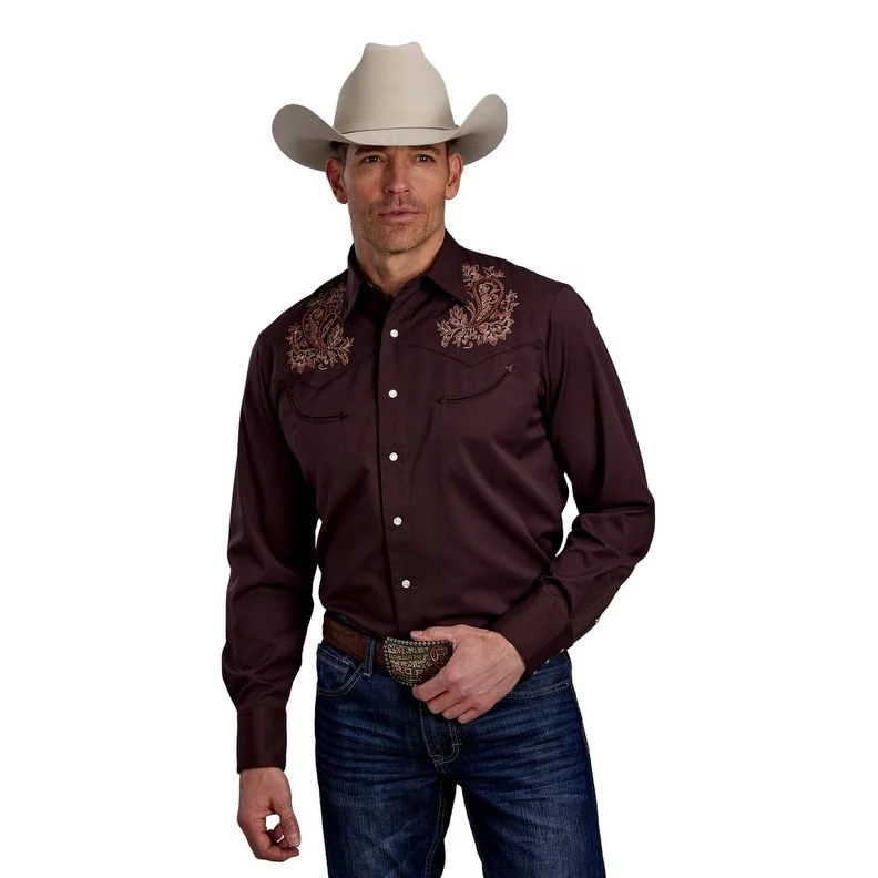Classic Pieces Cool Outerwear Roper Western Shirt Mens L/S Solid Paisley Brown 03-001-0040-0709 BR Classic Pieces Cool Outerwear Roper Western Shirt Mens L/S Solid Paisley Brown 03-001-0040-0709 BR