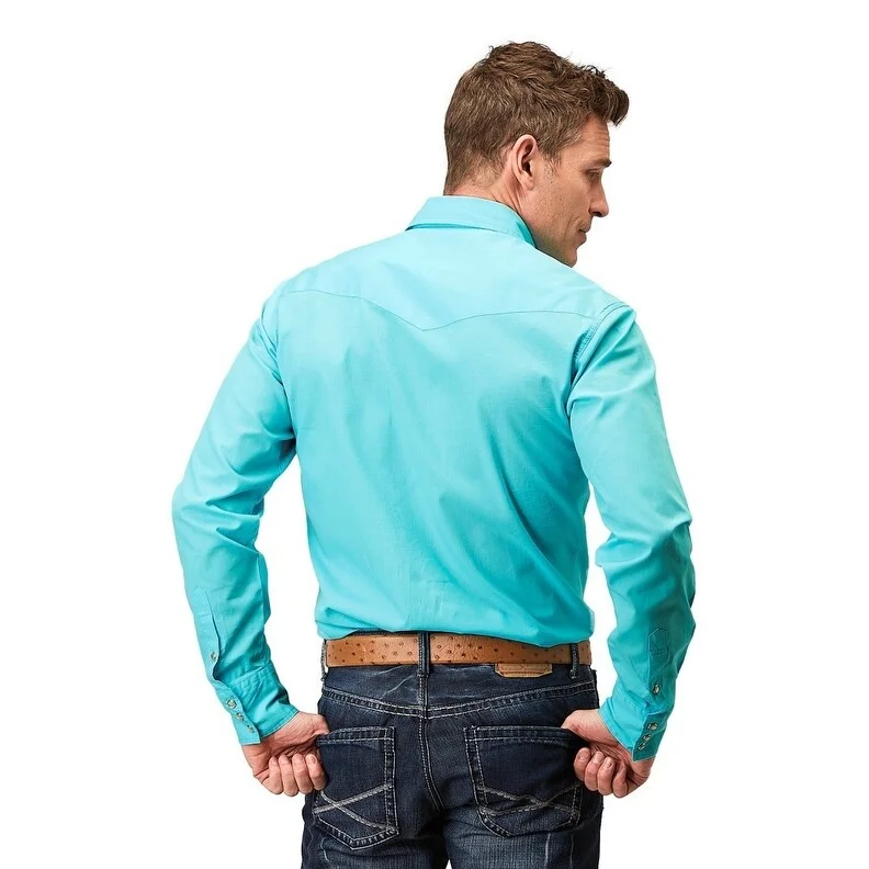 Roper Western Shirt Mens L/S Solid Turquoise 03-001-0060-0323 BU