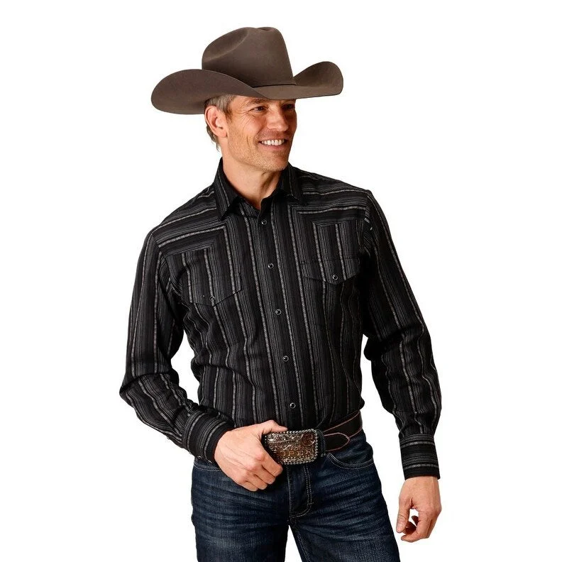 Timeless Apparel Street Styles Roper Western Shirt Mens L/S Stripe Snap Black 01-001-0044-0669 BL Timeless Apparel Street Styles Roper Western Shirt Mens L/S Stripe Snap Black 01-001-0044-0669 BL