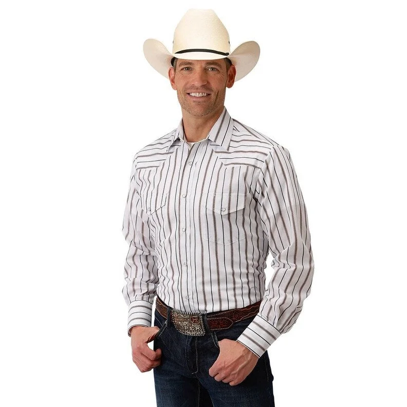 Casual Essentials Functional Shirts Roper Western Shirt Mens L/S Stripe Snap Brown 01-001-0044-0312 BR Casual Essentials Functional Shirts Roper Western Shirt Mens L/S Stripe Snap Brown 01-001-0044-0312 BR