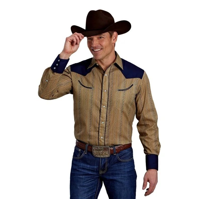 Street Gear Easy Styles Roper Western Shirt Mens L/S Wallpaper Snap Tan 01-001-0087-0677 TA Street Gear Easy Styles Roper Western Shirt Mens L/S Wallpaper Snap Tan 01-001-0087-0677 TA
