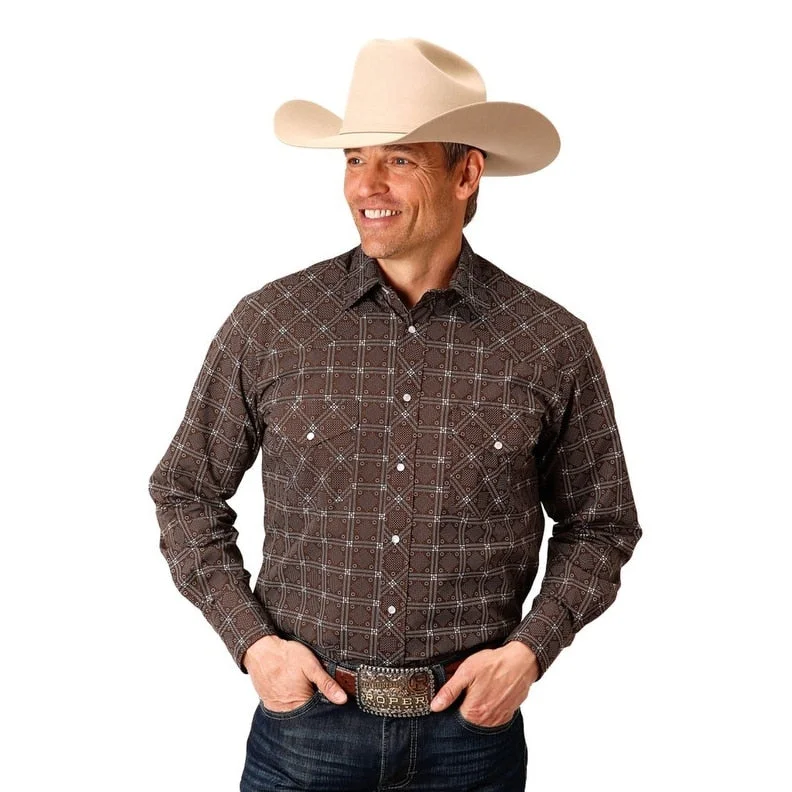 Stylish Looks Smart Accessories Roper Western Shirt Mens Long Sleeve Retro Print 01-001-0019-0708 BR Stylish Looks Smart Accessories Roper Western Shirt Mens Long Sleeve Retro Print 01-001-0019-0708 BR